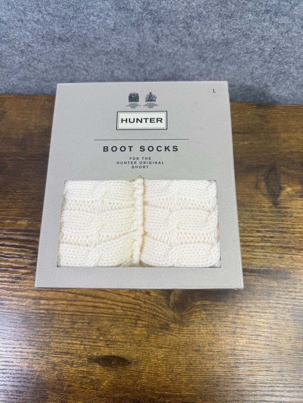 Hunter Original Short Boot Socks Size L White Cable Knit